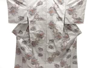 未使用品　仕立て上がり　花車模様織り出し本場泥大島紬着物(9マルキ)